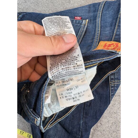 Levis 513 Denim Slim Straight Jeans Mens 35x30 Blue Dark Wash Red Tab Faded - Picture 3 of 9